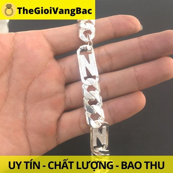 Lắc tay bạc nam 1 cây họa tiết chữ N mạnh mẽ, cá tính