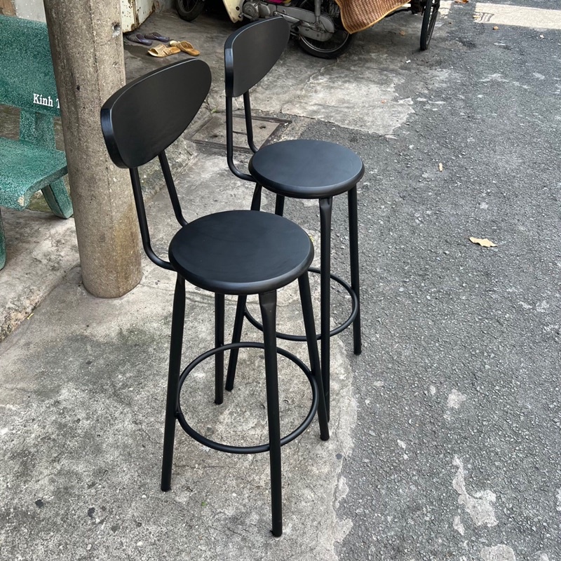 Ghế cao 75cm gỗ full đen dùng quầy bar, ban công, cafe mới