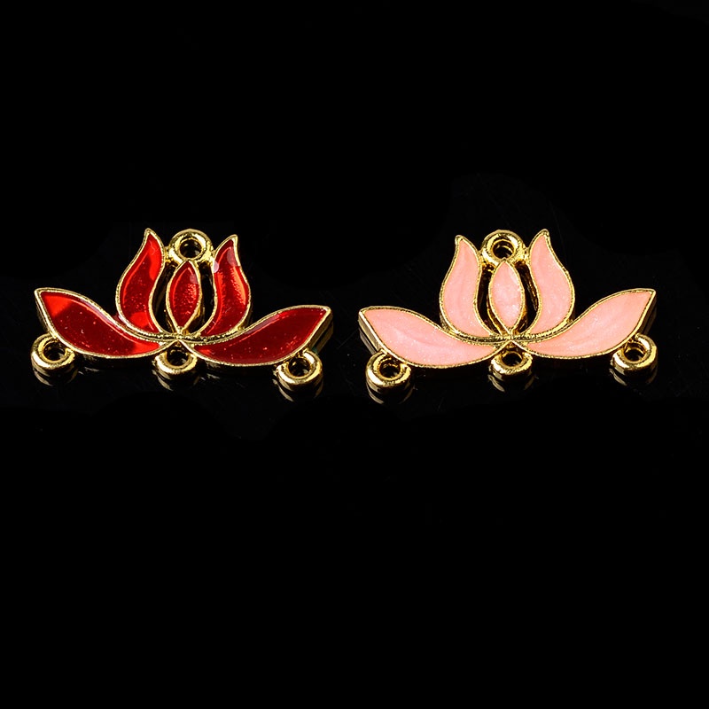 (1 cái)Phiến đúc hoa sen sơn tráng men 22*13mm, Nguyên liệu làm trang sức cổ trang, nguyên liệu diy