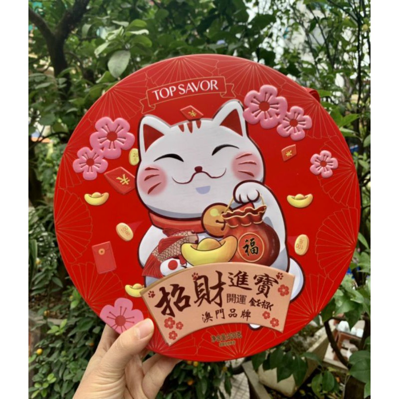 Bánh quy hộp thiếc mèo Top Savor Hàng Đài Loan 2 tầng