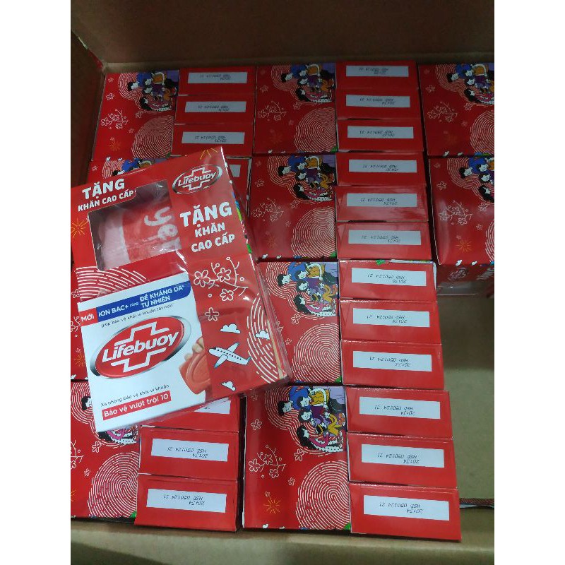 Xà Bông Cục Lifebuoy bộ 3 bánh tặng khăn cao cấp