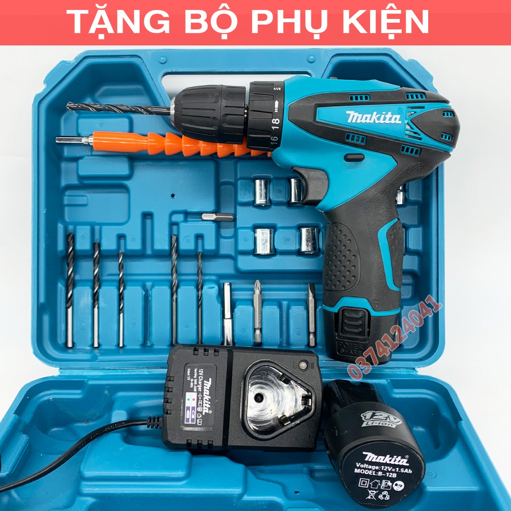 [TẶNG BỘ 24 CHI TIẾT] Máy Khoan Pin MAKITA 12V - Máy bắt vít MAKITA - 2 Pin - 100% Lõi đồng - Khoan cầm tay 12v