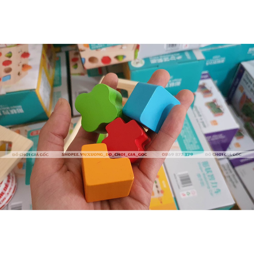 Bộ đồ chơi xe cũi thả hình khối 17 khối bằng gỗ - đồ chơi gỗ phát triển trí tuệ cho bé