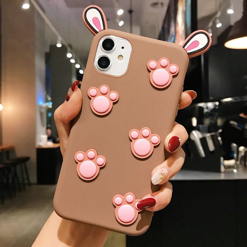 Ốp lưng OPPO A54 A53 A52 A93 A92 A83 A71 A52 A37 A37f A31 A15 A15S A12 A9 A7 A5 A5S A3S A1K 4G Realme 5 5i C15 C11 C2 C1 2020 2021 2022 Cute Rabbit Ears and Bear Soles Soft TPU Case