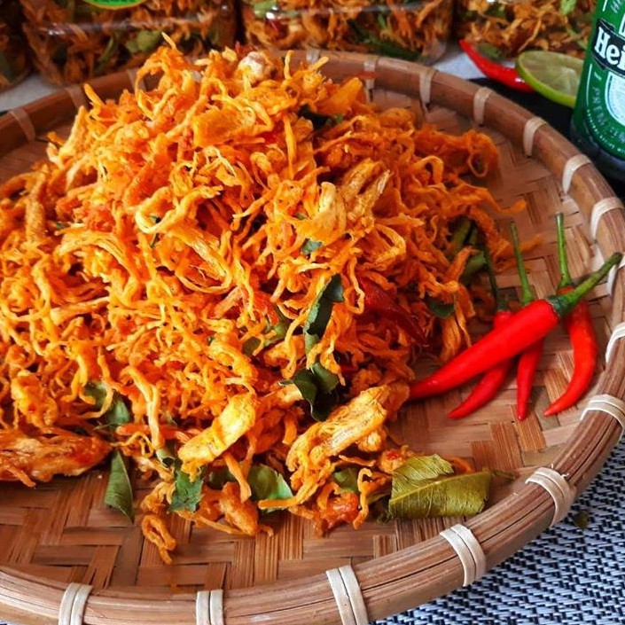 300g🔥Khô gà lá chanh Loại ngon, không pha bột, nguyên chất 100%, ăn vặt an giang, ăn vặt long xuyên
