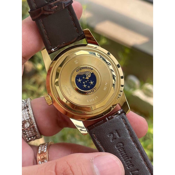 Đồng hồ Nam lg  bát quái máy nhật Myota vỏ vàng ta mặt trắng dòng cơ Automatic size 40mm dây da