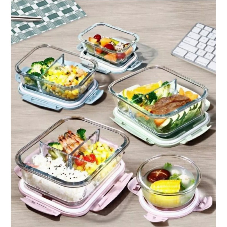 Hộp Cơm thủy tinh 3 Ngăn Kèm Đũa Thìa Inox - Giao Màu Ngẫu Nhiên | BigBuy360 - bigbuy360.vn