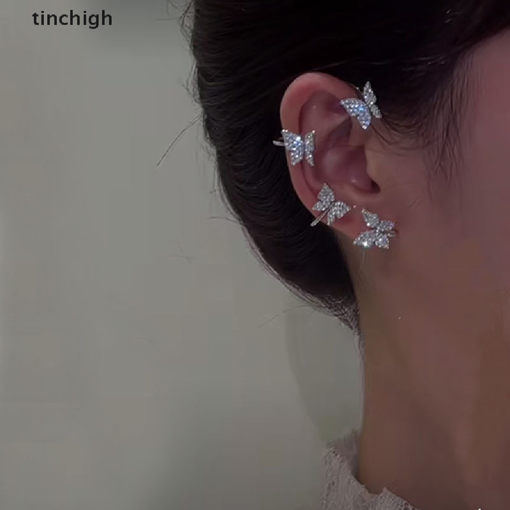 Bông Tai Dạng Kẹp Hình Bướm Đính Đá Zircon Lấp Lánh