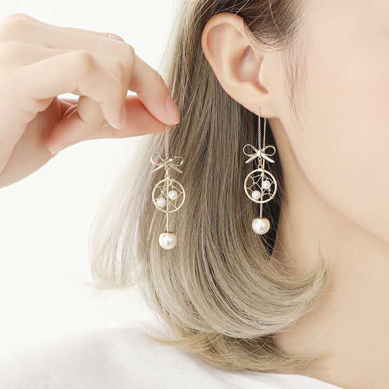 Bông tai thắt nút nơ và hạt châu MS229