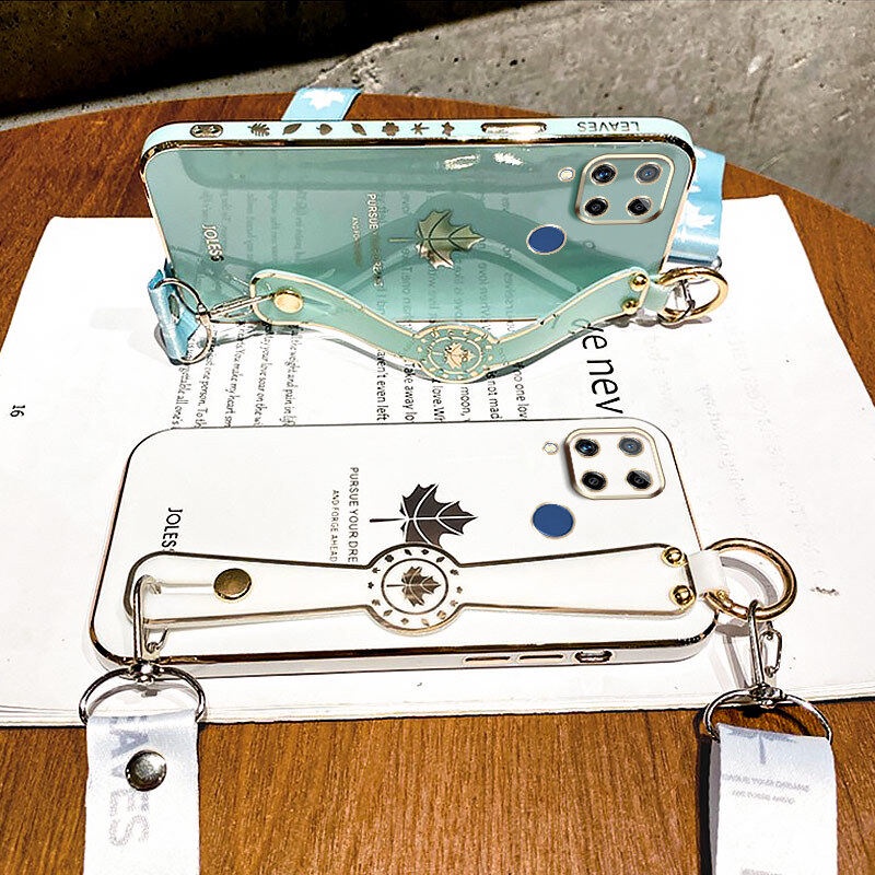 Ốp Điện Thoại Hình Lá Phong Có Dây Đeo Cho OPPO Realme C15 C12 C25 C25S Narzo 20 30A