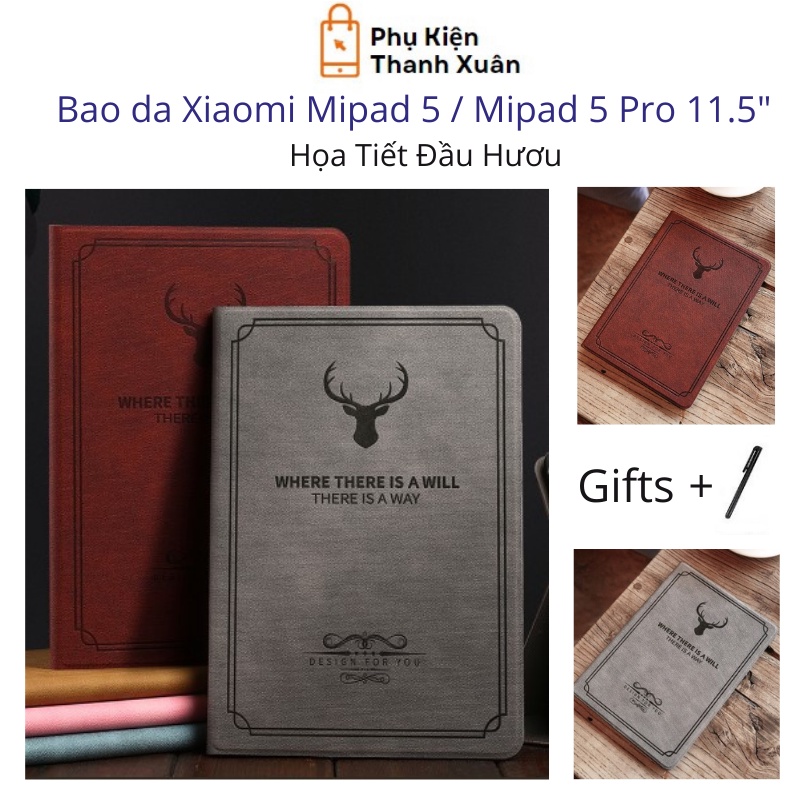 Bao da Xiaomi Mipad 5 / 5 Pro | Họa tiết đầu hươu | Gập dựng được