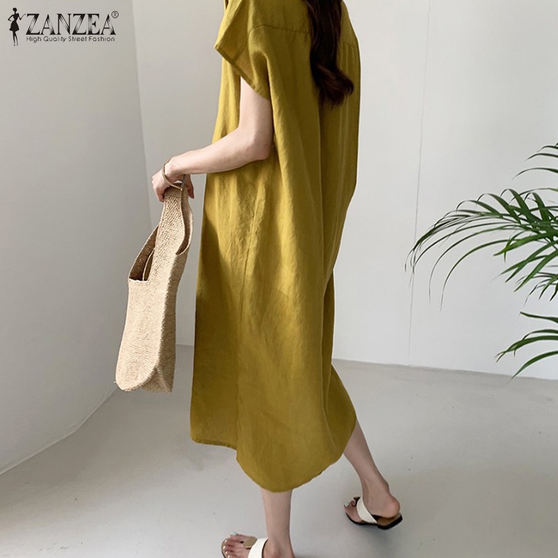 Đầm ZANZEA tay ngắn cổ tròn dáng rộng thời trang Hàn cho nữ