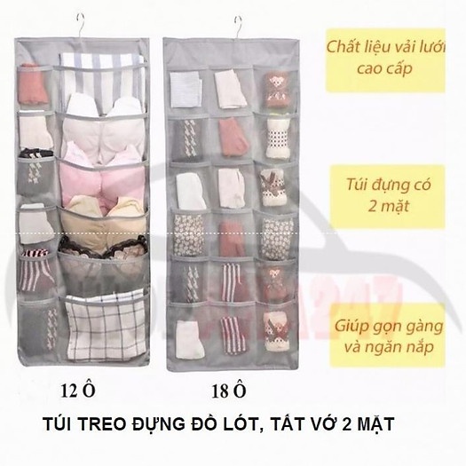 Túi Treo Đồ Lót Treo Tất 2 Mặt 30 Ngăn Loại dày - Túi Vải Treo đựng đồ 30 Ô cao cấp