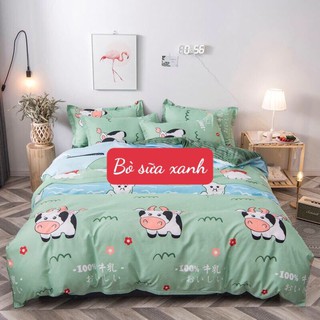 Combo 3 món bộ drap ga giường 1m4x2m chất liệu cotton poly hàn quốc-mẫu bò sữa xanh