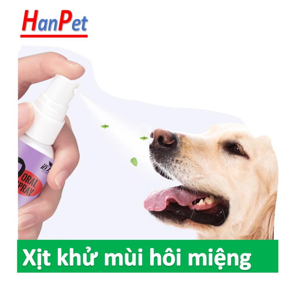 Hanpet.GV- ORAL - AY PET chai lớn 120ml Xịt chống hôi miệng chó Xịt vệ sinh khử mùi hôi răng miệng cho chó mèo
