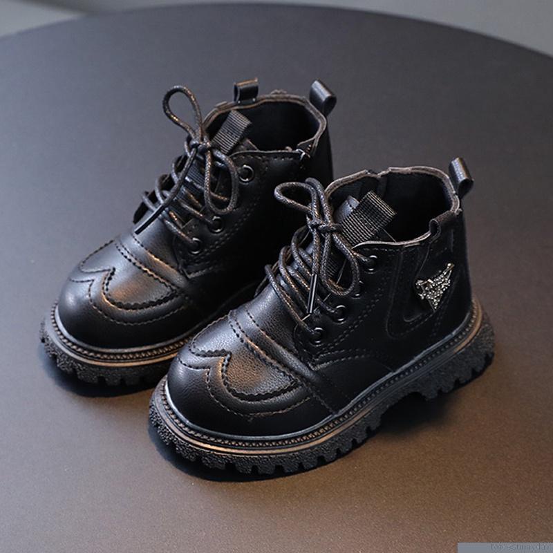 Giày bốt martin cổ thấp phối khóa kéo phong cách Anh quốc cá tính cho bé