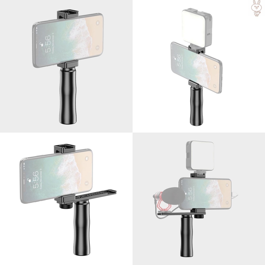 OL APEXEL APL-VG01 Smartphone Video Rig Filmmaker Grip Handle with Phone Holder Cold Shoe Extension Bracket Wrist Strap for Vlog Live Streaming Video   Recording