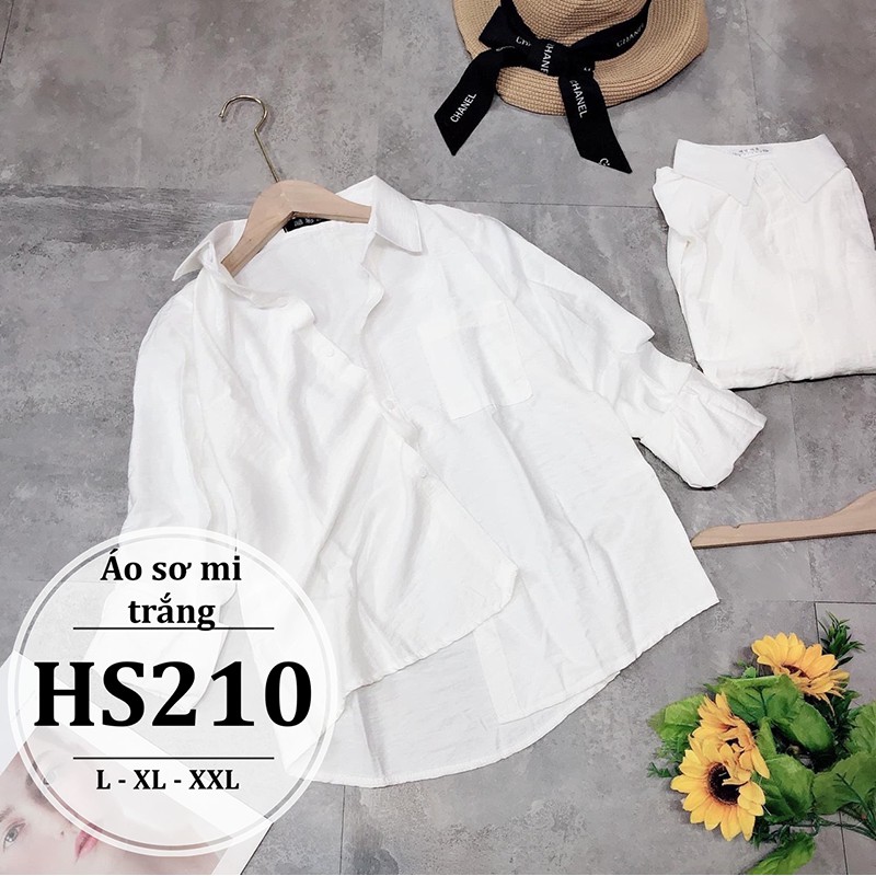 Áo sơ mi nữ bigsize 55-90kg HS210- Áo kiểu chuẩn sơ mi trắng tay dài bigsize - Cho người béo mập - màu trắng - L XL XXL | BigBuy360 - bigbuy360.vn