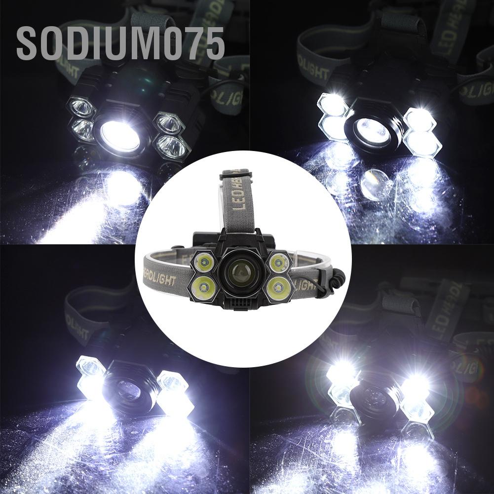 Sodium075 USB Rechargeable 5LED High Bright Headlight Head Torch Lamp for Outdoor Camping Fishing
