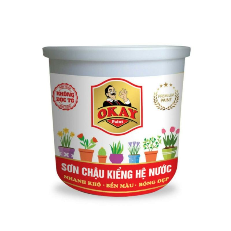 (Tặng cọ hoặc nhám) Sơn chậu kiểng Okay hệ nước màu tím 850gram