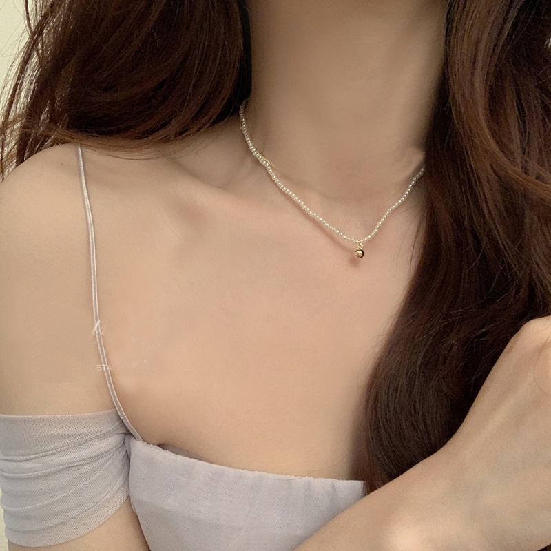 Vòng Cổ Choker Đính Hạt Ngọc Trai Tròn Màu Vàng Sang Trọng Dành Cho Nữ