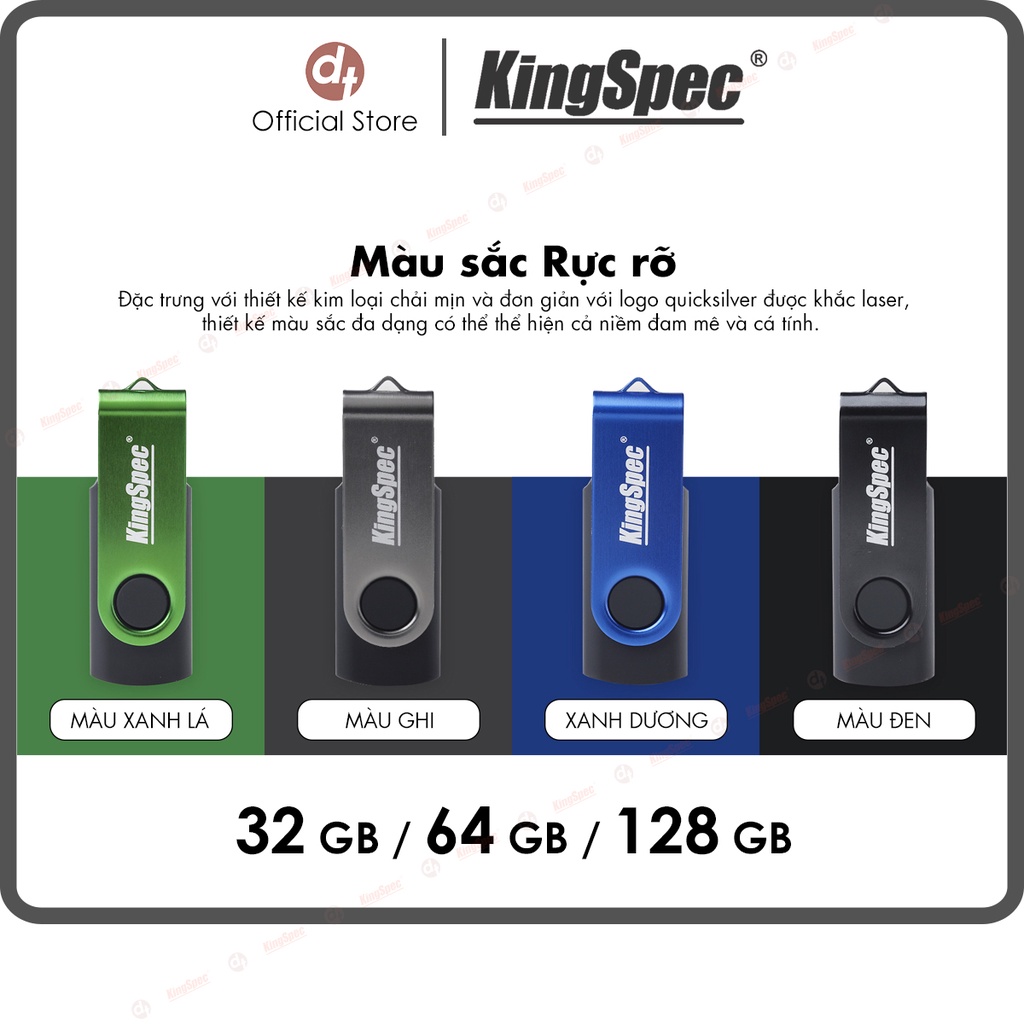 [Mã BMINC50 giảm 10% đơn 99k] USB dữ liệu KingSpec 32GB / 64GB / 128GB , tốc độ 2.0 | USB-KS Series - Hàng Chính Hãng