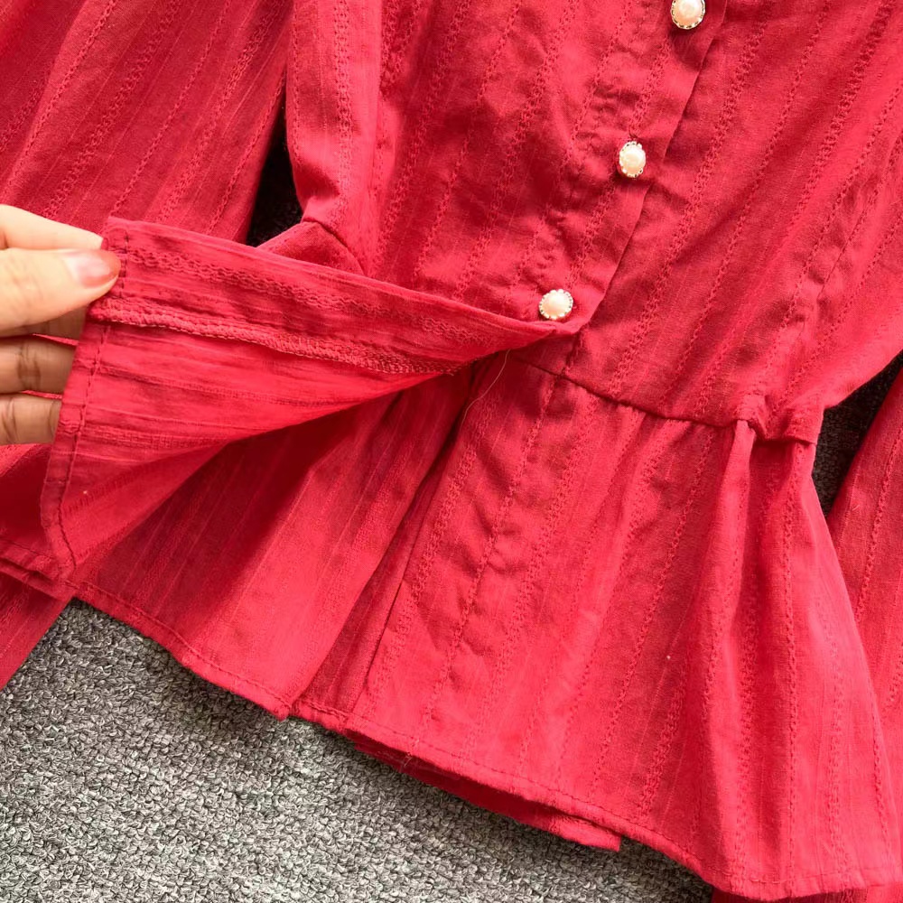 Áo kiểu BH tay dài phồng cổ vuông phong cách retro Hàn Quốc cho nữ