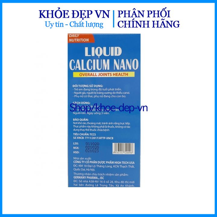 Viên uống bổ sung canxi Liquid Calcium Nano giúp chắc khỏe xương, giảm loãng xương - Lọ 100 viên