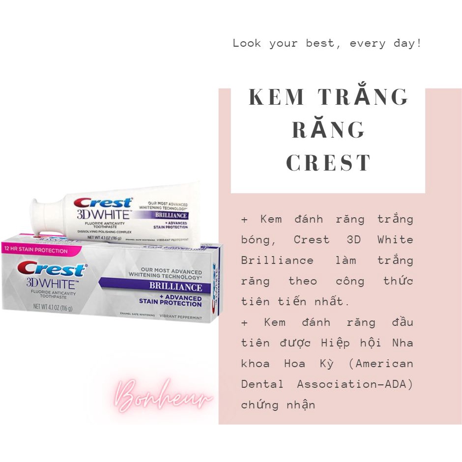 Kem Đánh Răng Crest 3D White Brilliance trắng răng vượt trội