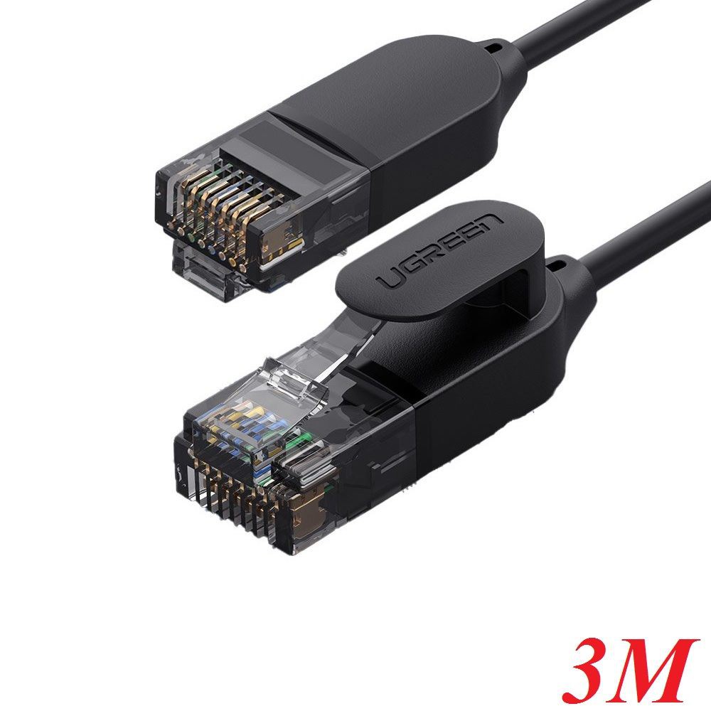 Ugreen 70653 3M 10Gbps 500MHz cat6a màu đen siêu mỏng OD2.8mm cáp mạng Utp LAN Ethernet toàn đồng NW
