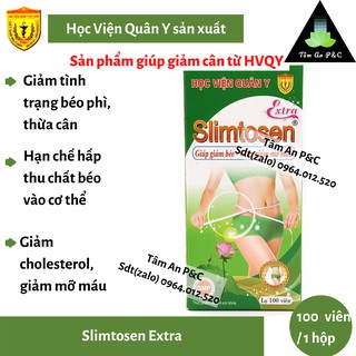 Viên uống giảm cân Slimtosen Extra (hộp 100 viên) Học Viện Quân Y- Giảm cân, giảm béo nhanh chóng- CHÍNH HÃNG HVQY