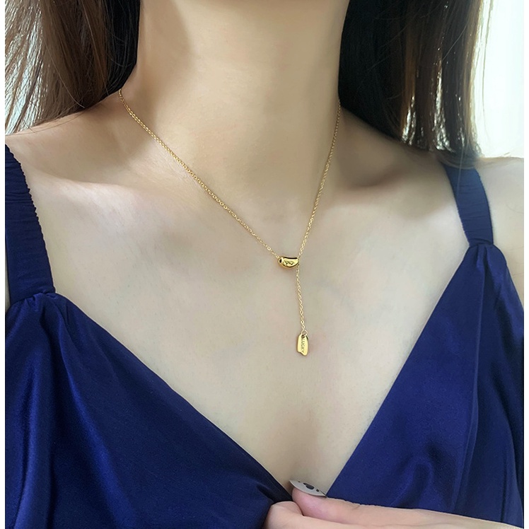 Dây chuyền titan nữ mặt hạt đậu may mắn cá tính thả mặt khắc chữ Lucky