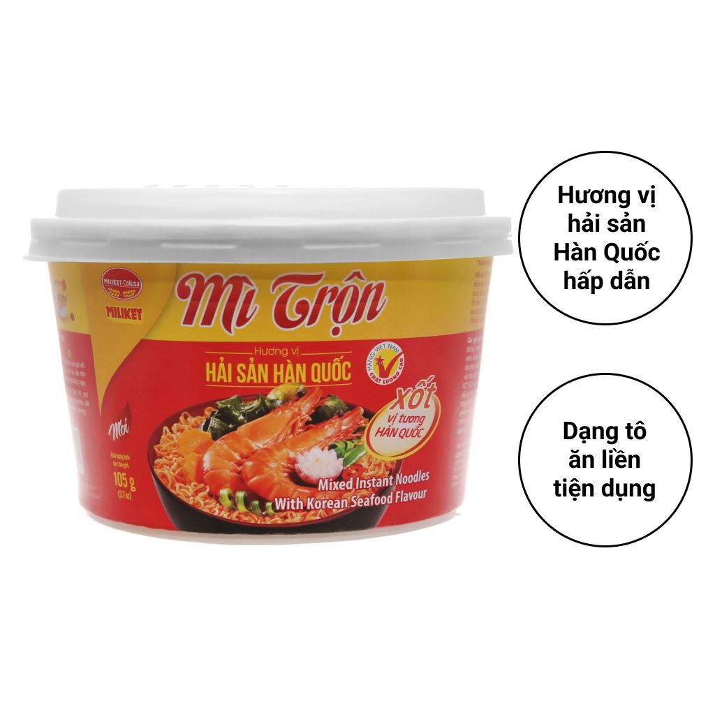 Thùng 12 tô mì trộn hải sản Hàn Quốc Miliket 105g