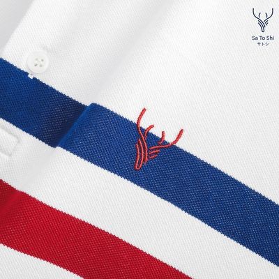 |Hẻm Store| Áo Polo nam, áo thun có cổ nam Satoshi SAPL48 tay lỡ màu trắng sọc màu ngang, chất liệu cotton co giãn mềm m | BigBuy360 - bigbuy360.vn