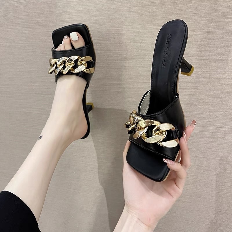 Guốc cao gót mũi vuông quai xích cao 7cm
