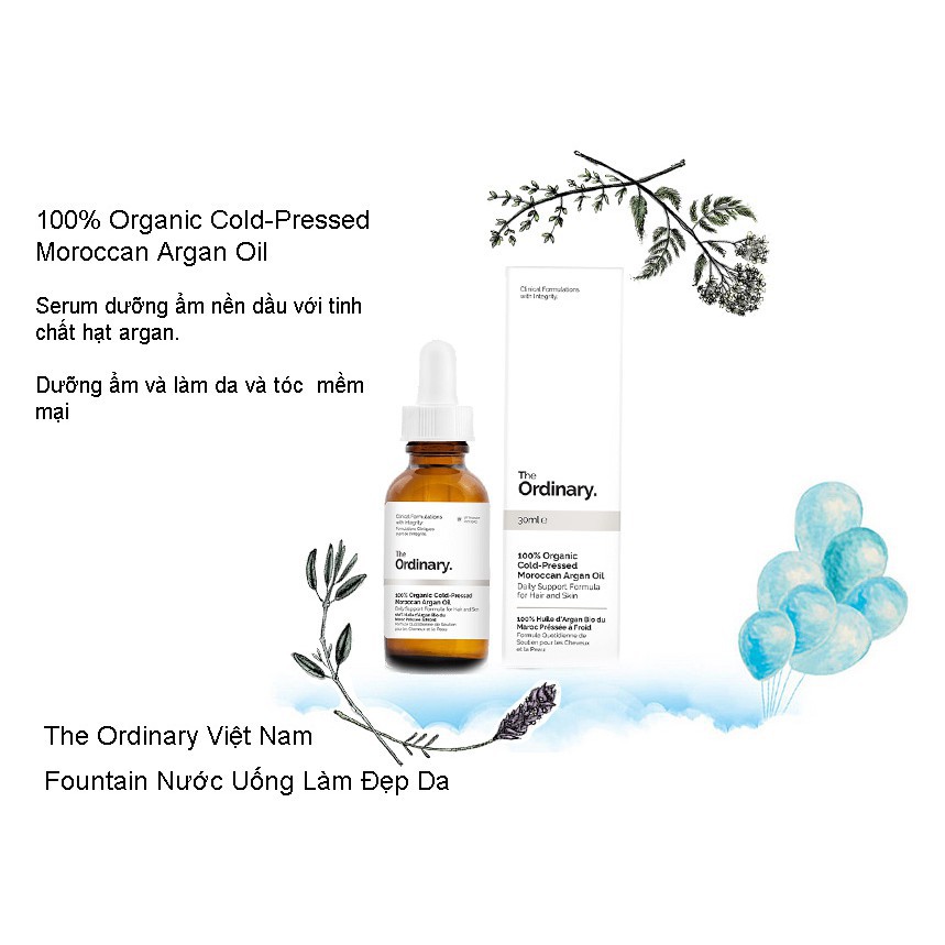 Tinh dầu giảm thâm mụn, nếp nhăn, cấp ẩm. The Ordinary 100% Organic Cold-Pressed Moroccan Argan Oil 30ml