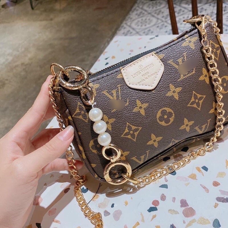 [Mã 153FASHIONSALE1 giảm 10k đơn từ 50k] Túi đeo chéo lv , kẹp nách dây xích có ngọc