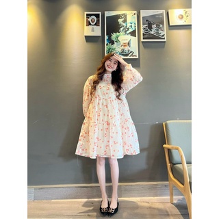 đầm bông lụa mini baby cổ tròn tay dài