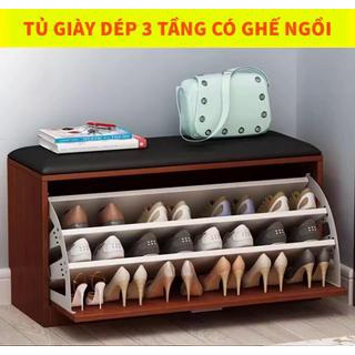TỦ GIÀY THÔNG MINH PUCA 3 NGĂN KÈM GHẾ NỆM DA CAO CẤP ĐỂ ĐƯỢC GIÀY CAO GÓT SIÊU TIỆN LỢI