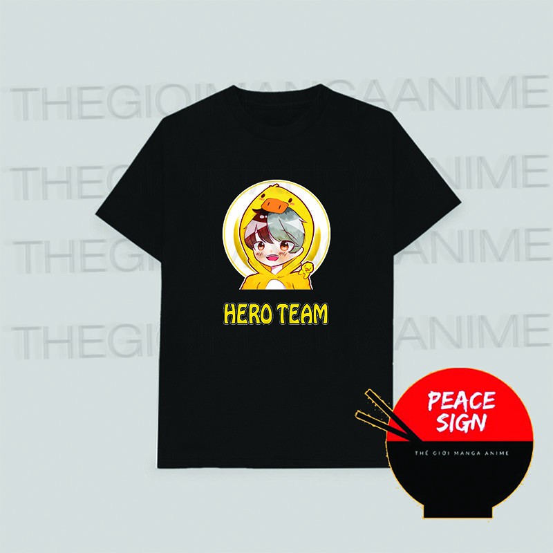 Áo thun phông đen in hình HERO TEAM Mr Vịt Mèo Simmy Phong Cận Siro Kairon Timmy Kamui Sammy Đào anime chibi
