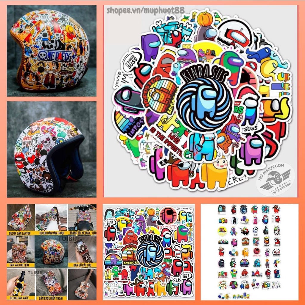 [Set 50 Cái] Sticker dán mũ bảo hiểm hình Among Us - MP.060