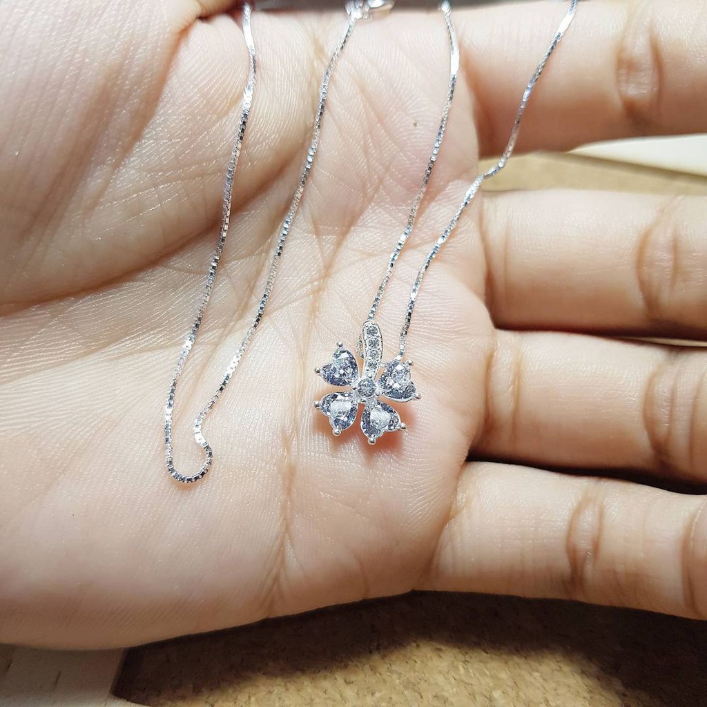 Dây chuyền bạc nữ DaLiA Jewelry hình cỏ 4 lá pha lê trắng, có lẻ mặt rời