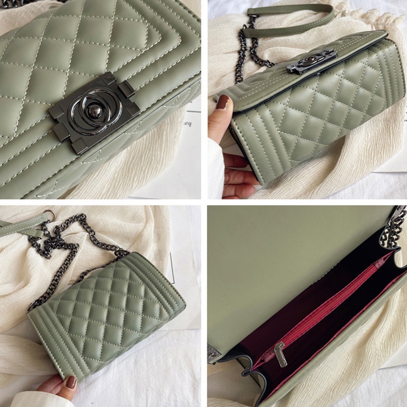 Túi đeo chéo IELGY dáng vuông nhỏ phối dây xích phong cách Hàn Quốc thời trang cho nữ