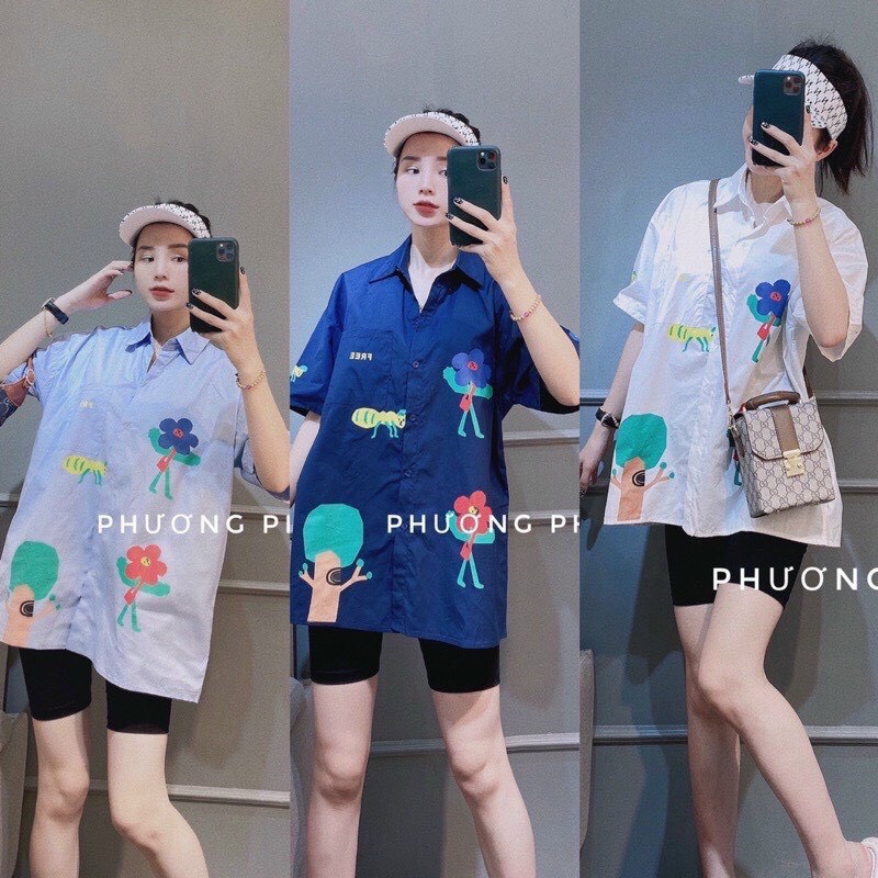 sét bộ sơ mi in phối quần ngố
