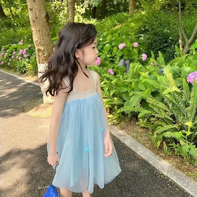 Đầm Công Chúa Hai Dây Thời Trang Mùa Hè Hàn Quốc Cho Bé Gái