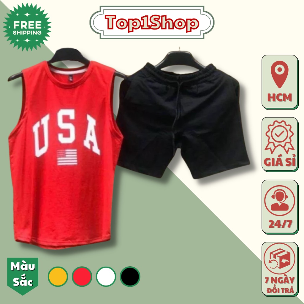 Đồ bộ USA nam sát nách đủ màu chất thun cao cấp