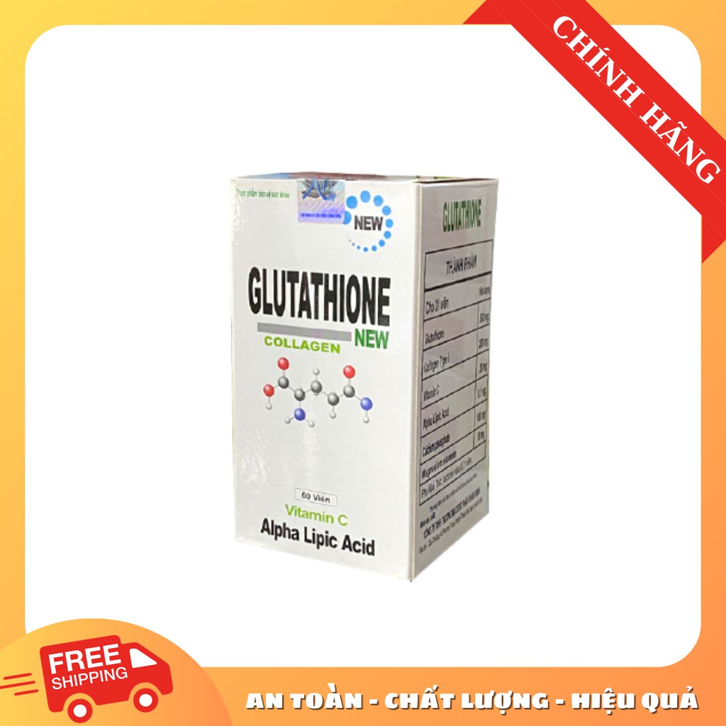 Viên uống trắng da Glutathione Collagen hộp 60 viên ngăn ngừa lão hóa, thu nhỏ lỗ chân lông