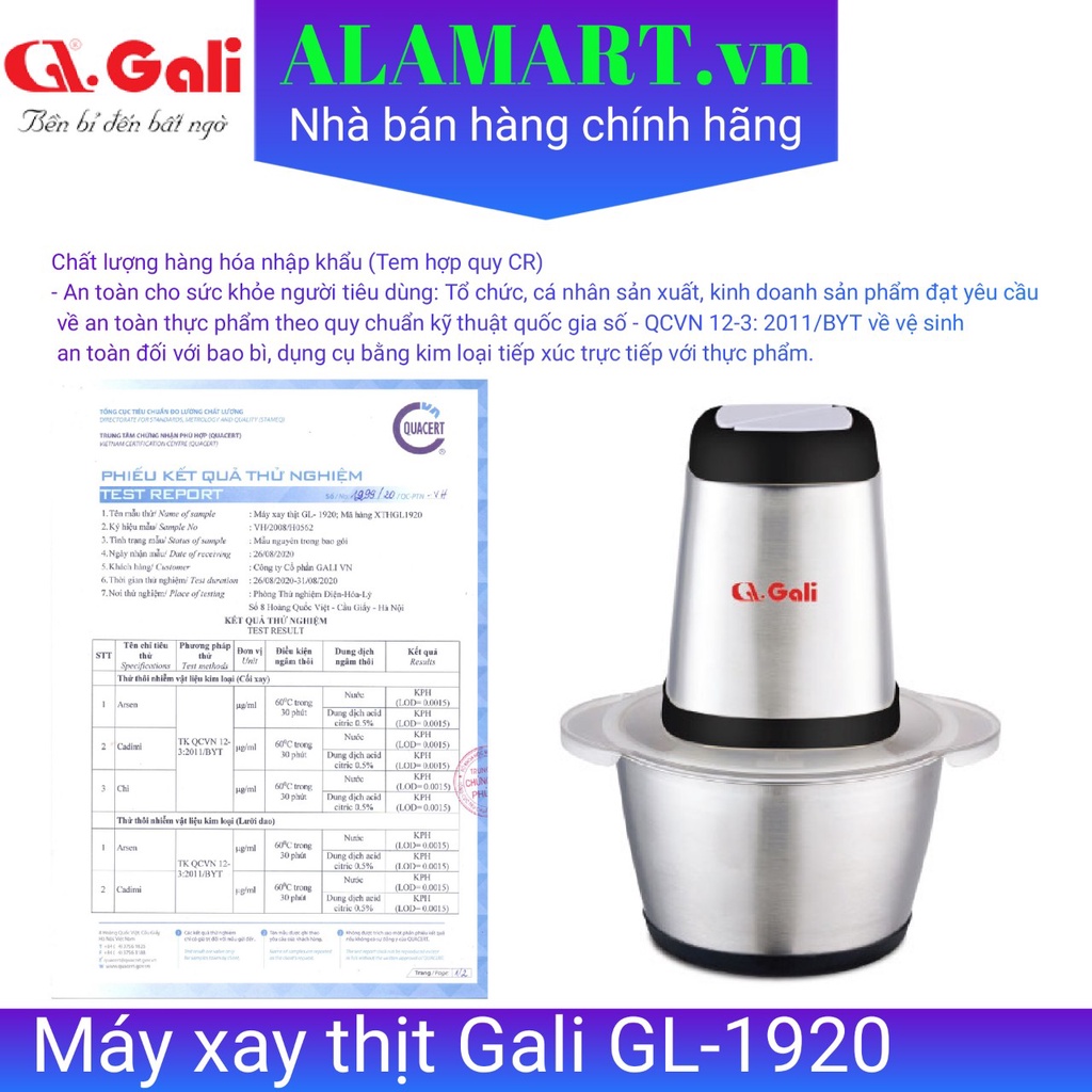 Máy Xay Thịt GALI GL-1920 công suất 500W, dung tích 1.8L, 4 lưỡi dao sắc bén