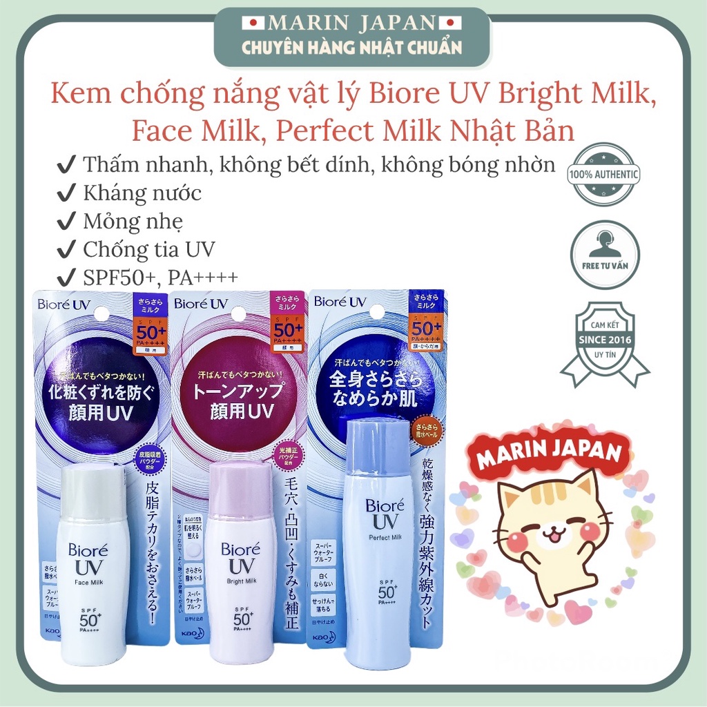 Kem chống nắng vật lí Biore UV Bright Milk , Face Milk , Perfect Milk hợp da dầu,da khô chuẩn nội địa Nhật Bản