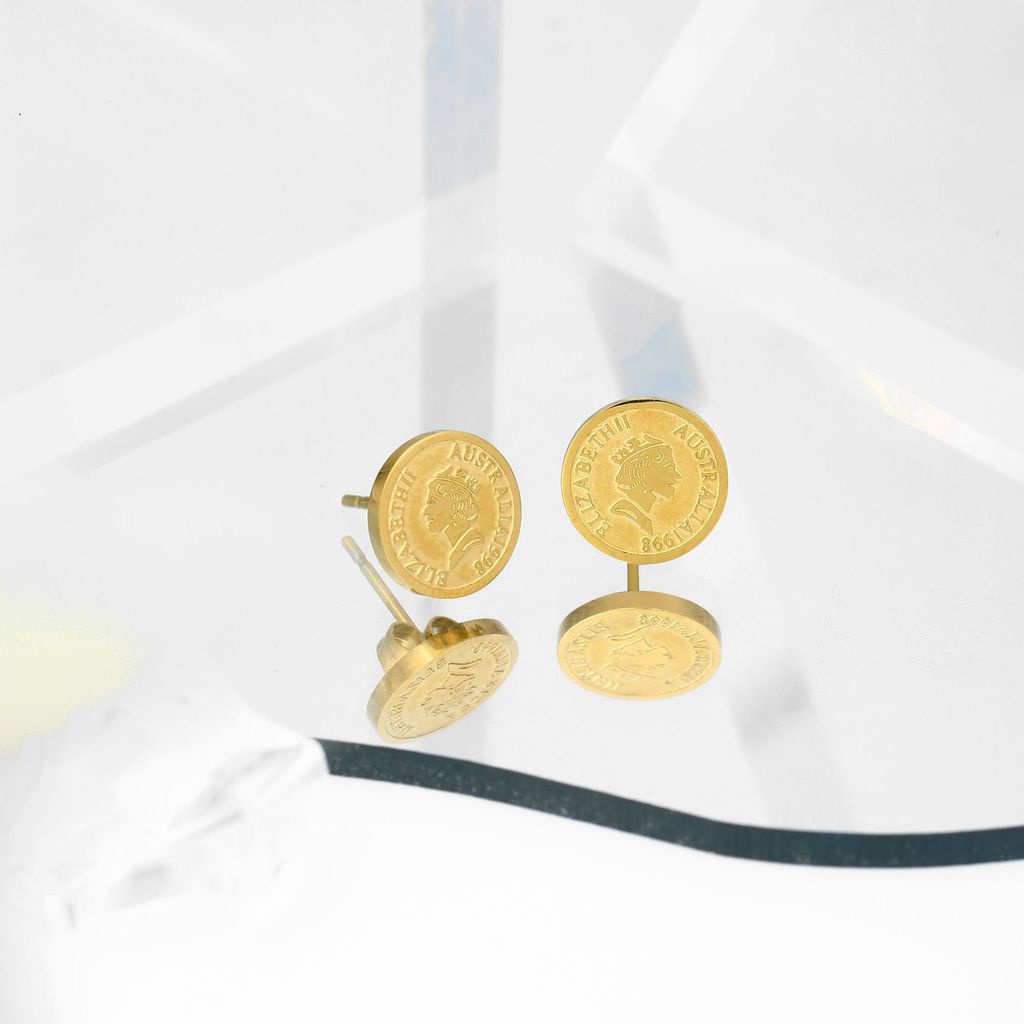 Khuyên Tai Mặt Đồng Xu Khắc Chữ La Mã Phong Cách Vintage